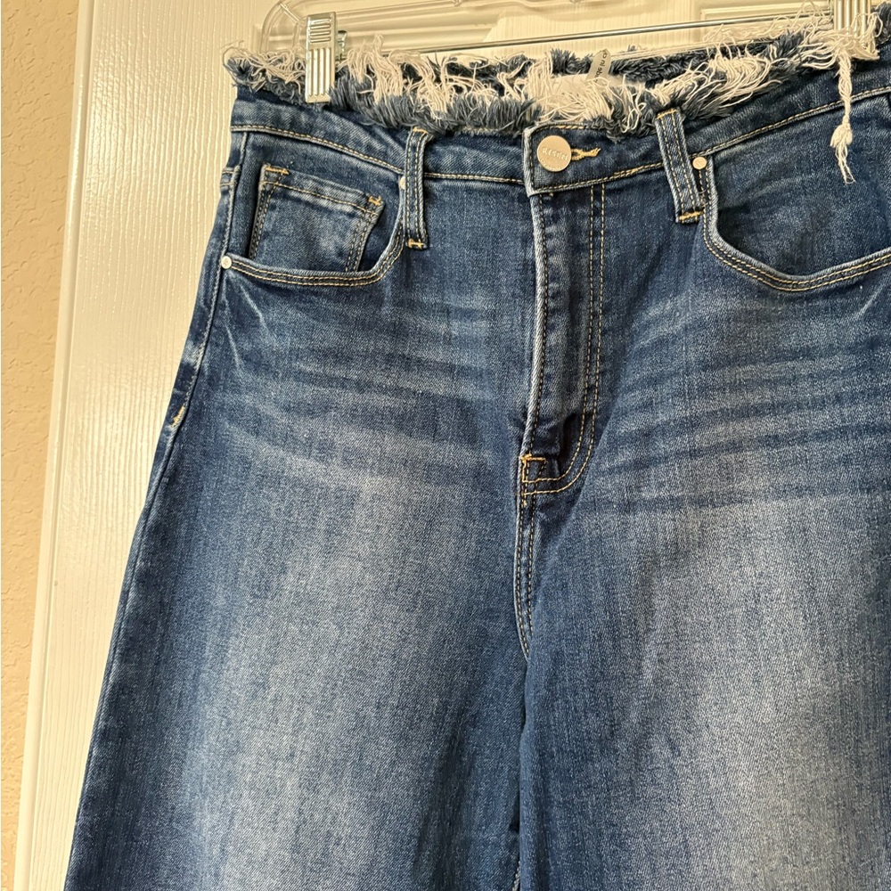 Risen Jeans High Rise Wide Leg Fray Hem & Waist Medium Wash Jeans Size 29" - Picture 4 of 15